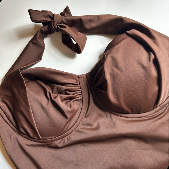 Lands’s End chocolate brown one piece halter bathing suit size 16, NWOT - Picture 5 of 7
